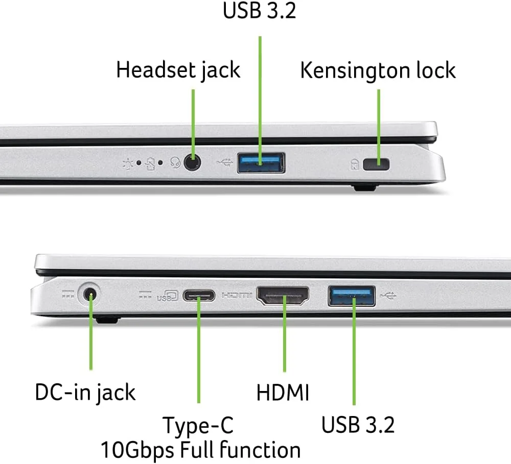 لپ تاپ باریک ایسر Aspire 3 A314-36P-35UU | صفحه نمایش 14 اینچی Full HD IPS | پردازنده Intel Core i3-N305 | گرافیک Intel UHD | 8 گیگابایت LPDDR5 | 128 گیگابایت NVMe SSD | Wi-Fi 6 | ویندوز