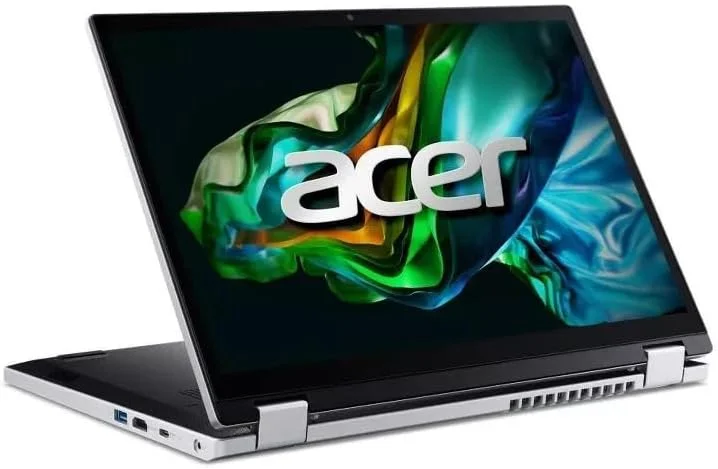 لپ تاپ تبدیل شونده Acer Aspire 3 Spin 14، صفحه نمایش لمسی 14 اینچی 1920x1200 WUXGA IPS، پردازنده Intel Core i3، گرافیک Intel UHD، رم 8 گیگابایتی LPDDR5، حافظه SSD 256 گیگابایتی، Wi-Fi 6، ویندوز 11 Home در حالت S، نقره ای، A3SP14-31PT-38YA