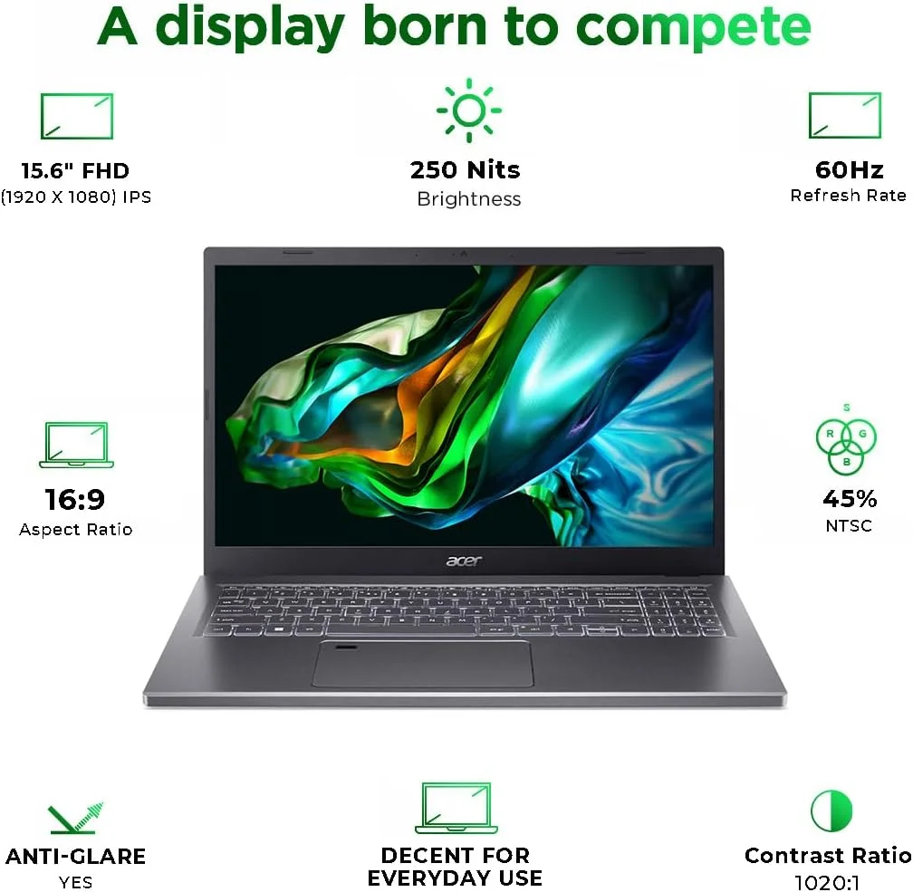 لپ تاپ Acer Aspire 5 A515-58M-53ES | نسل سیزدهم پردازنده Intel Core i5-13420H | صفحه نمایش 15.6 اینچی FHD IPS | 8 گیگابایت رم LPDDR5 | 1 ترابایت SSD | ویندوز 11 | کیبورد با نور پس زمینه | حسگر اثر انگشت (ارتقا یافته) | خاکستری استیل لپ تاپ Acer Aspire 5 A515-58M-53ES | نسل سیزدهم پردازنده Intel Core i5-13420H | صفحه نمایش 15.6 اینچی FHD IPS | 8 گیگابایت رم LPDDR5 | 1 ترابایت SSD | ویندوز 11 | کیبورد با نور پس زمینه | حسگر اثر انگشت (ارتقا یافته) | خاکستری استیل