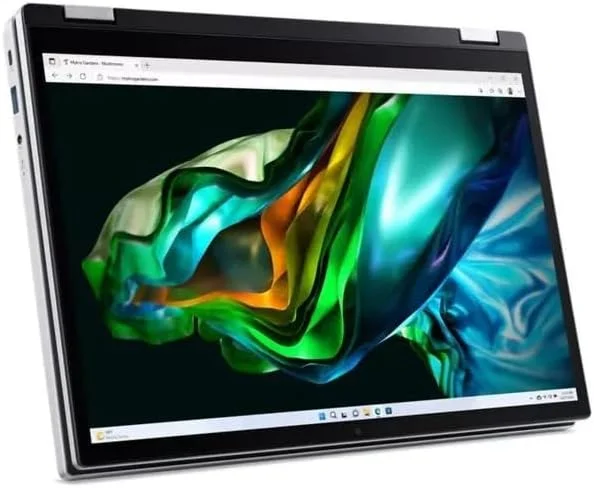 لپ تاپ تبدیل شونده Acer Aspire 3 Spin 14، صفحه نمایش لمسی 14 اینچی 1920x1200 WUXGA IPS، پردازنده Intel Core i3، گرافیک Intel UHD، رم 8 گیگابایتی LPDDR5، حافظه SSD 256 گیگابایتی، Wi-Fi 6، ویندوز 11 Home در حالت S، نقره ای، A3SP14-31PT-38YA