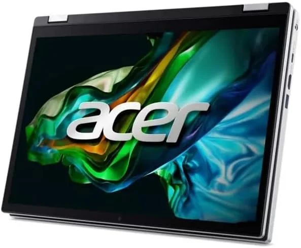 لپ تاپ تبدیل شونده Acer Aspire 3 Spin 14، صفحه نمایش لمسی 14 اینچی 1920x1200 WUXGA IPS، پردازنده Intel Core i3، گرافیک Intel UHD، رم 8 گیگابایتی LPDDR5، حافظه SSD 256 گیگابایتی، Wi-Fi 6، ویندوز 11 Home در حالت S، نقره ای، A3SP14-31PT-38YA