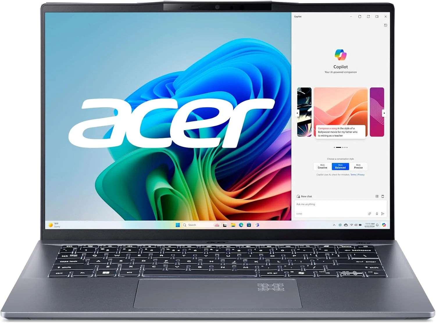 لپ تاپ ایسر Swift Go 14 AI Copilot+ PC | نمایشگر 14.5 اینچی 2.5K با نرخ 120 هرتز | تجربه های هوش مصنوعی را آزاد کنید | پردازنده 8 هسته ای Qualcomm Snapdragon X Plus | رم 16 گیگابایتی | حافظه SSD 1 ترابایتی نسل 4 | Wi-Fi 7 | ویندوز 11 هوم | SFG14-01-X006