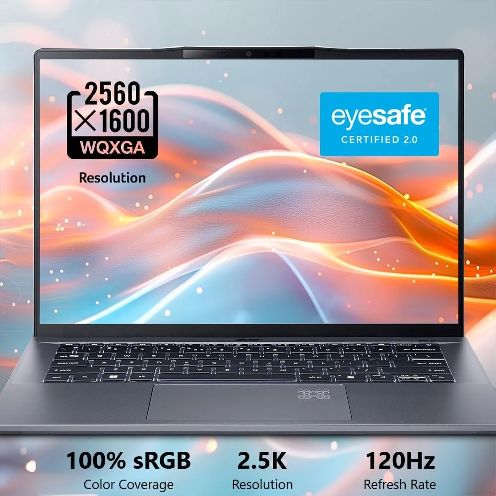 لپ تاپ ایسر Swift Go 14 AI Copilot+ PC | نمایشگر 14.5 اینچی 2.5K با نرخ 120 هرتز | تجربه های هوش مصنوعی را آزاد کنید | پردازنده 8 هسته ای Qualcomm Snapdragon X Plus | رم 16 گیگابایتی | حافظه SSD 1 ترابایتی نسل 4 | Wi-Fi 7 | ویندوز 11 هوم | SFG14-01-X006