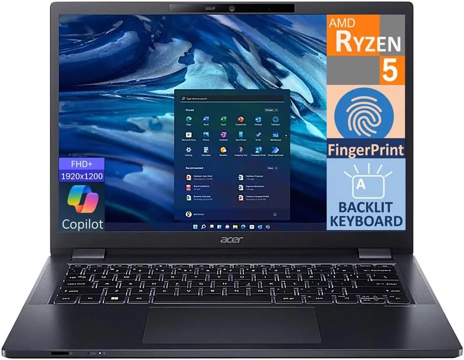 لپ تاپ تجاری Acer TravelMate P4، 14 اینچ FHD+ (Ryzen 5 PRO 6650U بهتر از i7-1255u، رم 32 گیگابایتی، SSD 1 ترابایتی، AMD Radeon 660M، اثر انگشت، توسعه دهنده USB، ویندوز 11 پرو) - ایده آل برای کار و متخصصان لپ تاپ تجاری Acer TravelMate P4، 14 اینچ FHD+ (Ryzen 5 PRO 6650U بهتر از i7-1255u، رم 32 گیگابایتی، SSD 1 ترابایتی، AMD Radeon 660M، اثر انگشت، توسعه دهنده USB، ویندوز 11 پرو) - ایده آل برای کار و متخصصان