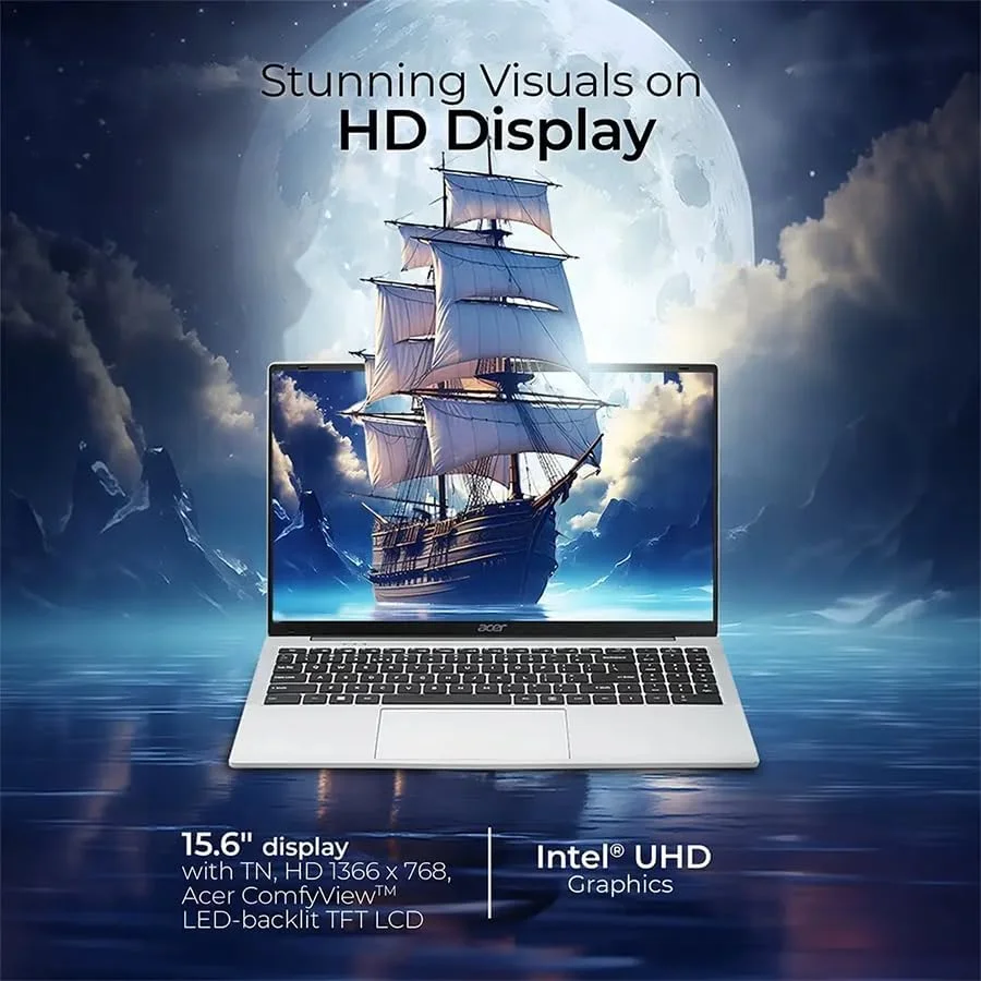 لپ تاپ Acer Aspire 3 با صفحه نمایش 15.6 اینچی FHD IPS ضد تابش نور، پردازنده Celeron® N4500، رم 8 گیگابایتی، SSD 512 گیگابایتی، گرافیک مجتمع Intel UHD، صفحه کلید انگلیسی عربی، ویندوز 11 پرو، نقره ای