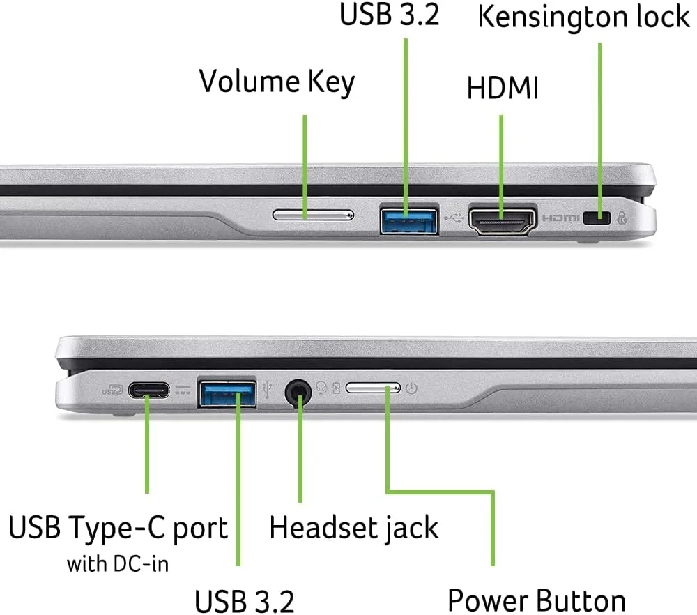 لپ تاپ تبدیل شونده Acer Chromebook Spin 314 CP314-2HN-318R، پردازنده Intel Core i3-N305، صفحه نمایش لمسی 14 اینچی WUXGA IPS Corning Gorilla Glass، رم 8 گیگابایتی LPDDR5، حافظه SSD PCIe 128 گیگابایتی، Wi-Fi 6E، وب کم Full HD، سیستم عامل Chrome