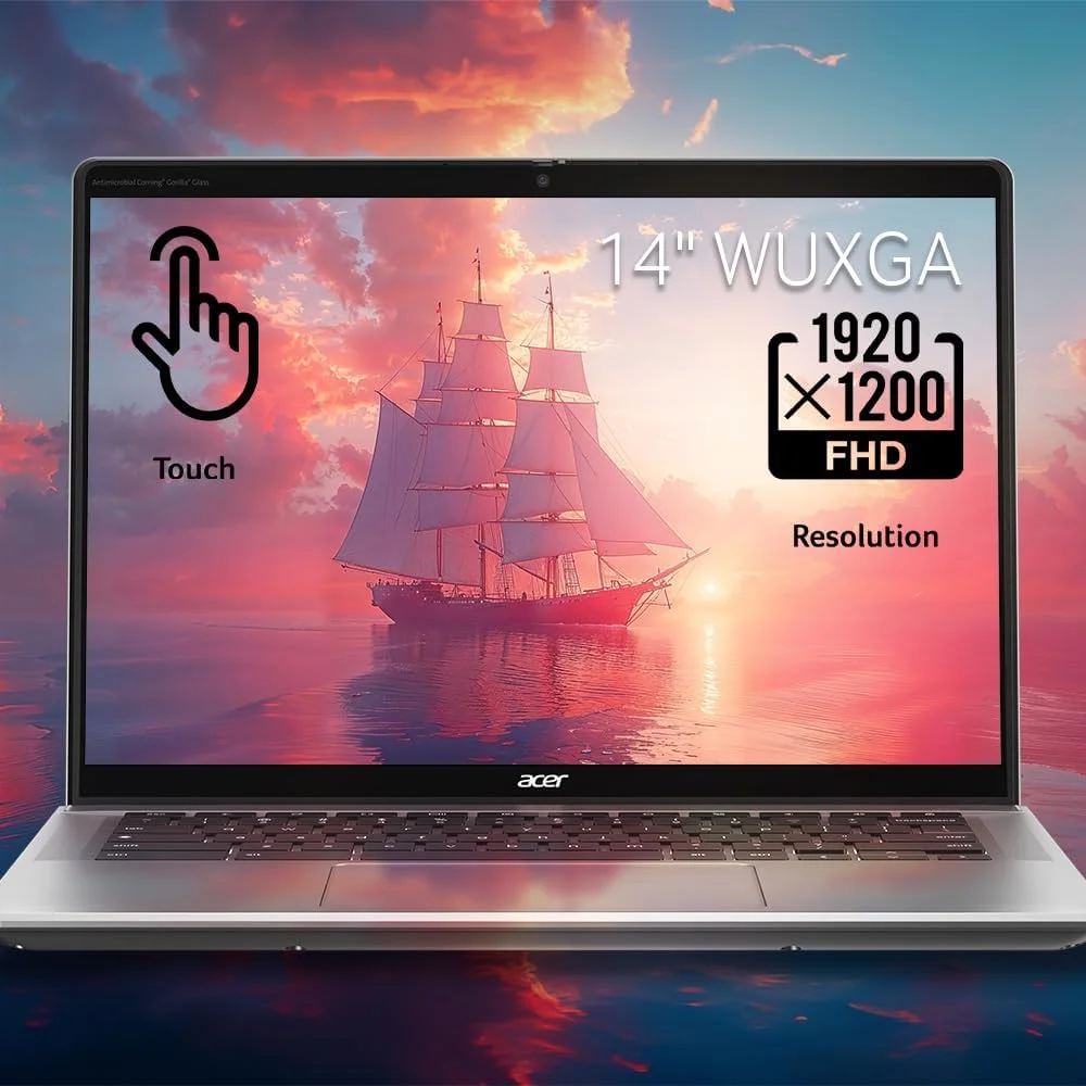 لپ تاپ تبدیل شونده Acer Chromebook Spin 314 CP314-2HN-318R، پردازنده Intel Core i3-N305، صفحه نمایش لمسی 14 اینچی WUXGA IPS Corning Gorilla Glass، رم 8 گیگابایتی LPDDR5، حافظه SSD PCIe 128 گیگابایتی، Wi-Fi 6E، وب کم Full HD، سیستم عامل Chrome