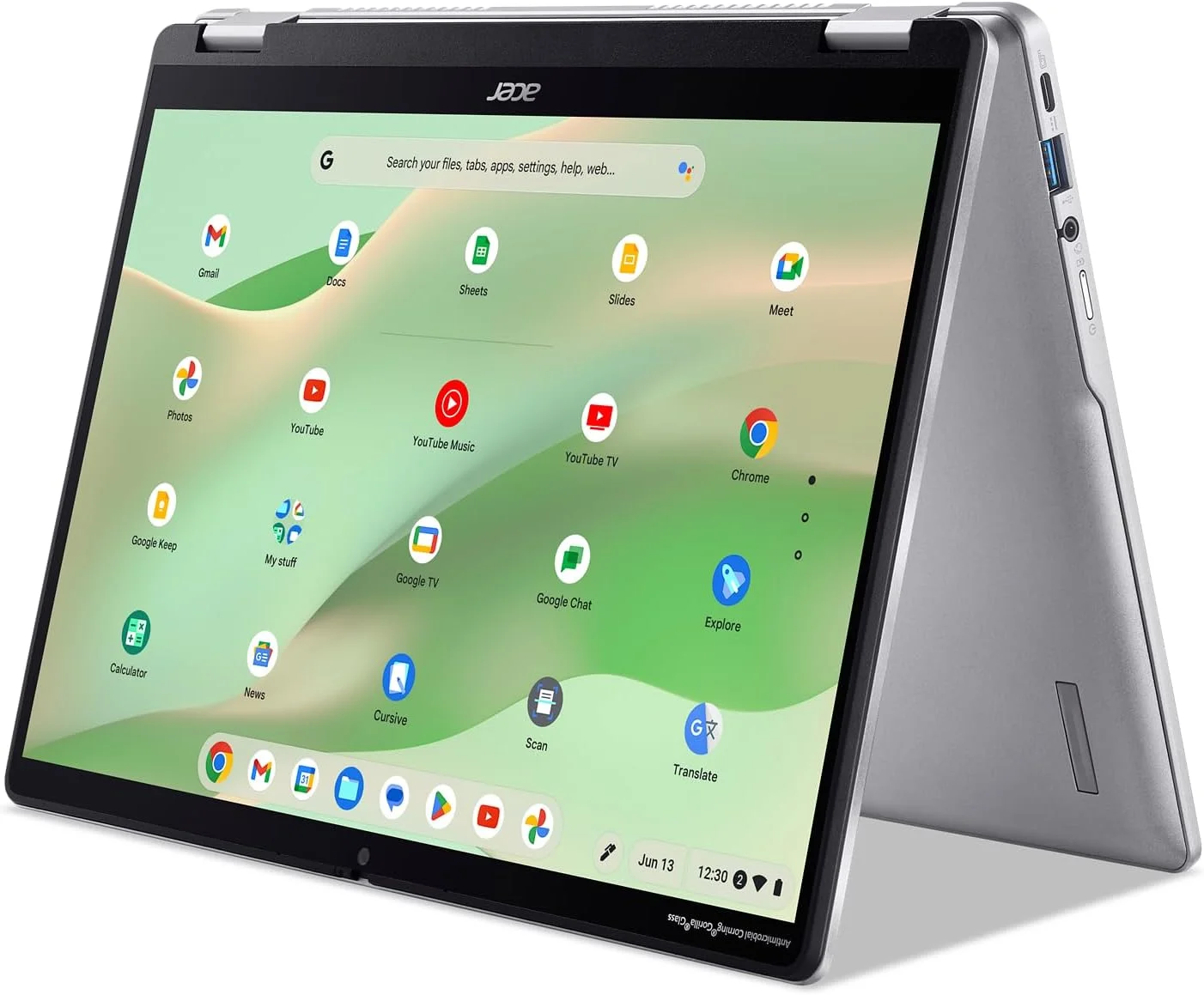 لپ تاپ تبدیل شونده Acer Chromebook Spin 314 CP314-2HN-318R، پردازنده Intel Core i3-N305، صفحه نمایش لمسی 14 اینچی WUXGA IPS Corning Gorilla Glass، رم 8 گیگابایتی LPDDR5، حافظه SSD PCIe 128 گیگابایتی، Wi-Fi 6E، وب کم Full HD، سیستم عامل Chrome