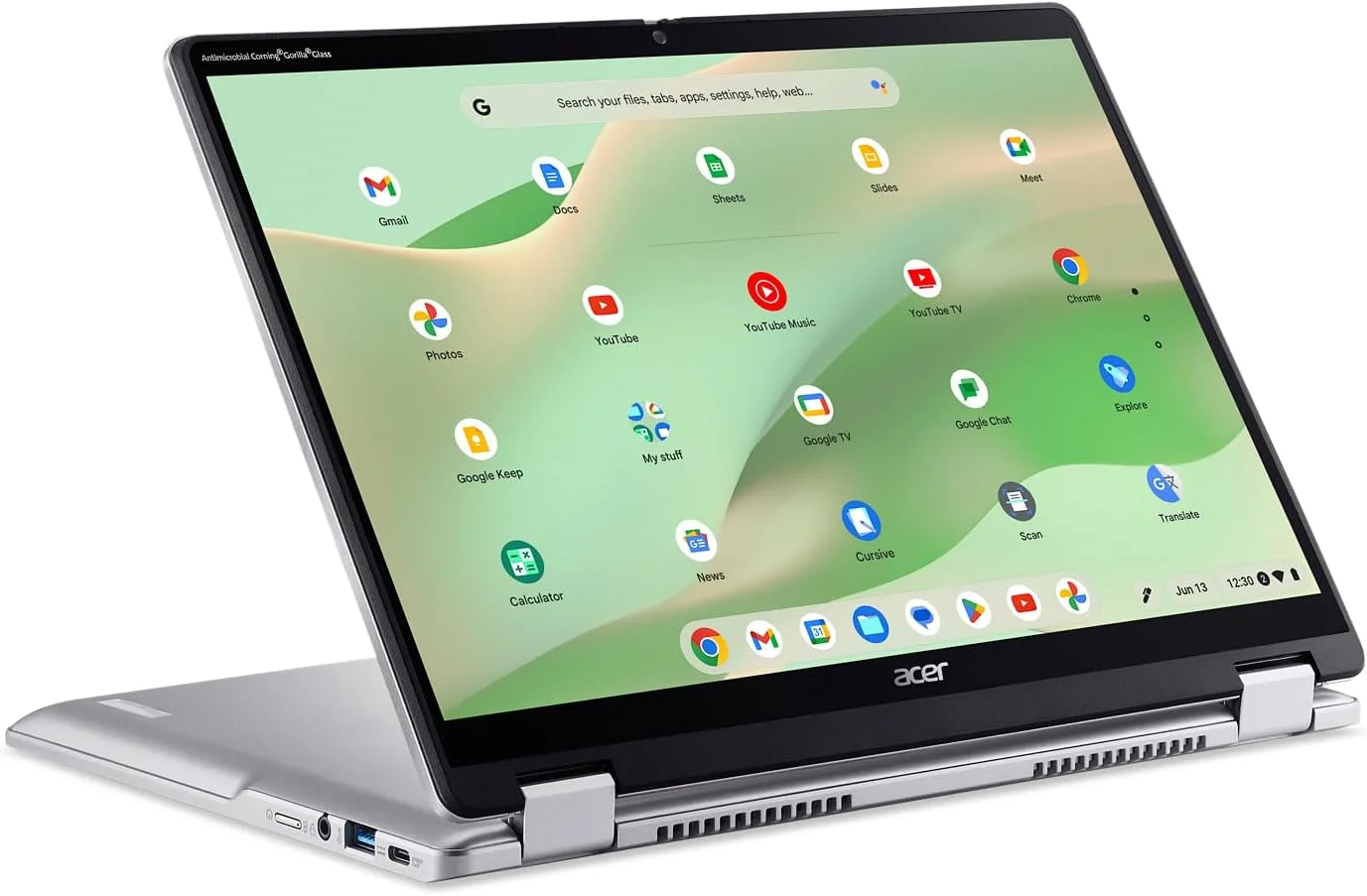 لپ تاپ تبدیل شونده Acer Chromebook Spin 314 CP314-2HN-318R، پردازنده Intel Core i3-N305، صفحه نمایش لمسی 14 اینچی WUXGA IPS Corning Gorilla Glass، رم 8 گیگابایتی LPDDR5، حافظه SSD PCIe 128 گیگابایتی، Wi-Fi 6E، وب کم Full HD، سیستم عامل Chrome