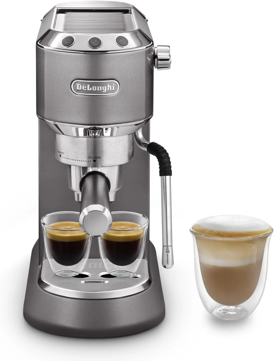 دستگاه اسپرسو ساز دلونگی Dedica Arte - نازل فوم شیر MyLatteArt، میله بخار دقیق، تمپر استیل شامل، خاکستری - اسپرسو، کاپوچینو و لاته آرت عالی را در خانه ایجاد کنید - EC885.GY