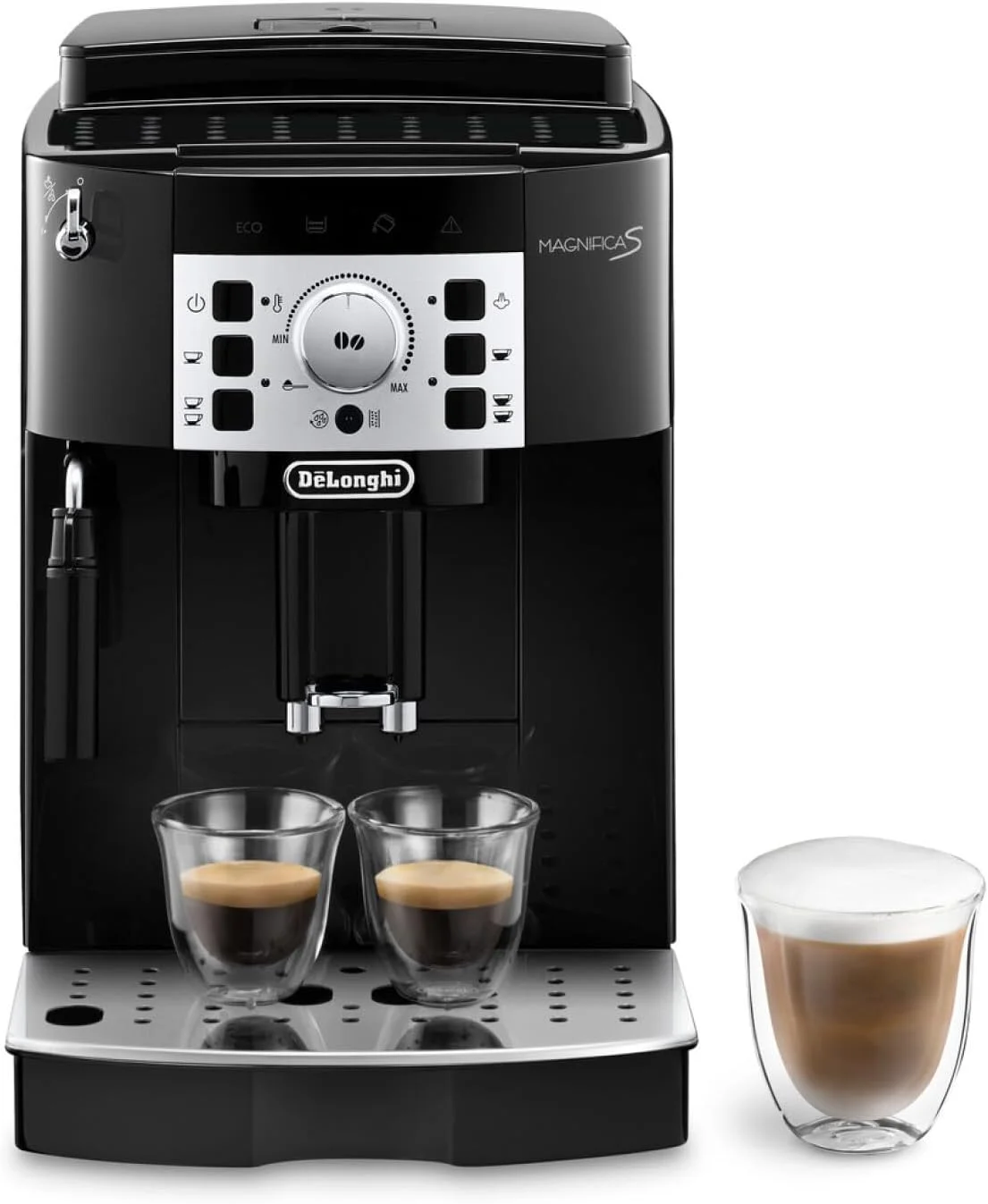 دستگاه قهوه ساز تمام اتوماتیک دانه به فنجان De'Longhi MAGNIFICA S SMART با کف شیر ساز، آسیاب داخلی، آمریکانو، کاپوچینو، لاته، ماکیاتو و اسپرسو ساز ECAM22.110.B مشکی
