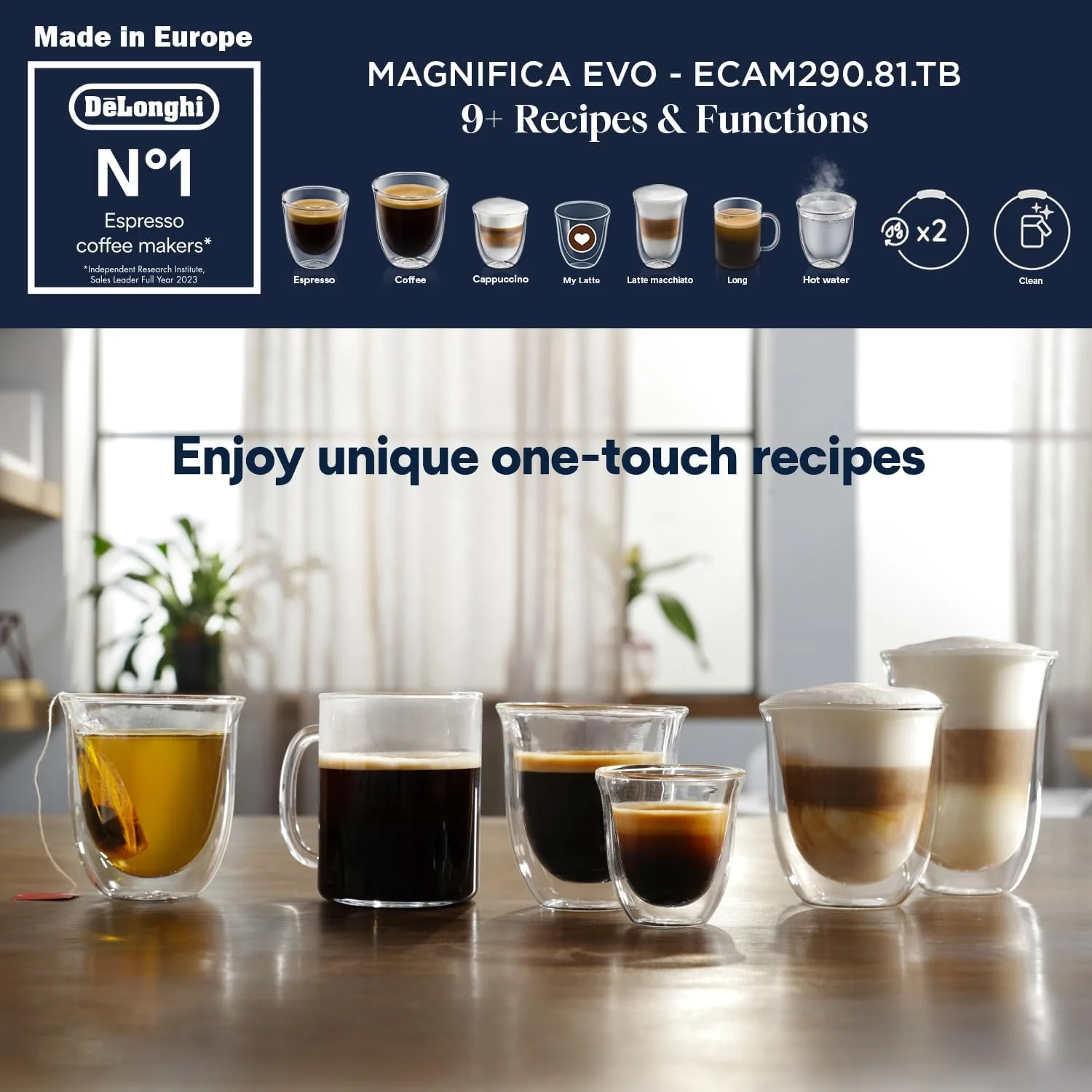 دستگاه قهوه ساز دلونگی مدل MAGNIFICA EVO، تمام اتوماتیک، آسیاب دانه به فنجان، 9+ عملکرد، ایده آل برای اسپرسو، آمریکانو، کاپوچینو، لاته، ماکیاتو و بسیاری دیگر از دستور العمل های قهوه ECAM290.81.TB دستگاه قهوه ساز دلونگی مدل MAGNIFICA EVO، تمام اتوماتیک، آسیاب دانه به فنجان، 9+ عملکرد، ایده آل برای اسپرسو، آمریکانو، کاپوچینو، لاته، ماکیاتو و بسیاری دیگر از دستور العمل های قهوه ECAM290.81.TB
