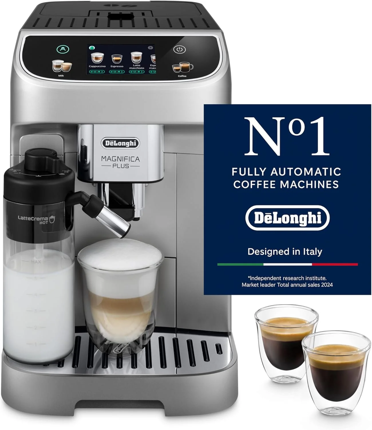 دستگاه قهوه ساز تمام اتوماتیک De'Longhi MAGNIFICA PLUS، دستگاه اسپرسوساز دانه به فنجان، 18+ دستور پخت از پیش تعیین شده با یک لمس برای اسپرسو، آمریکانو، کاپوچینو، لاته، ماکیاتو و موارد دیگر (اختصاصی آمازون)