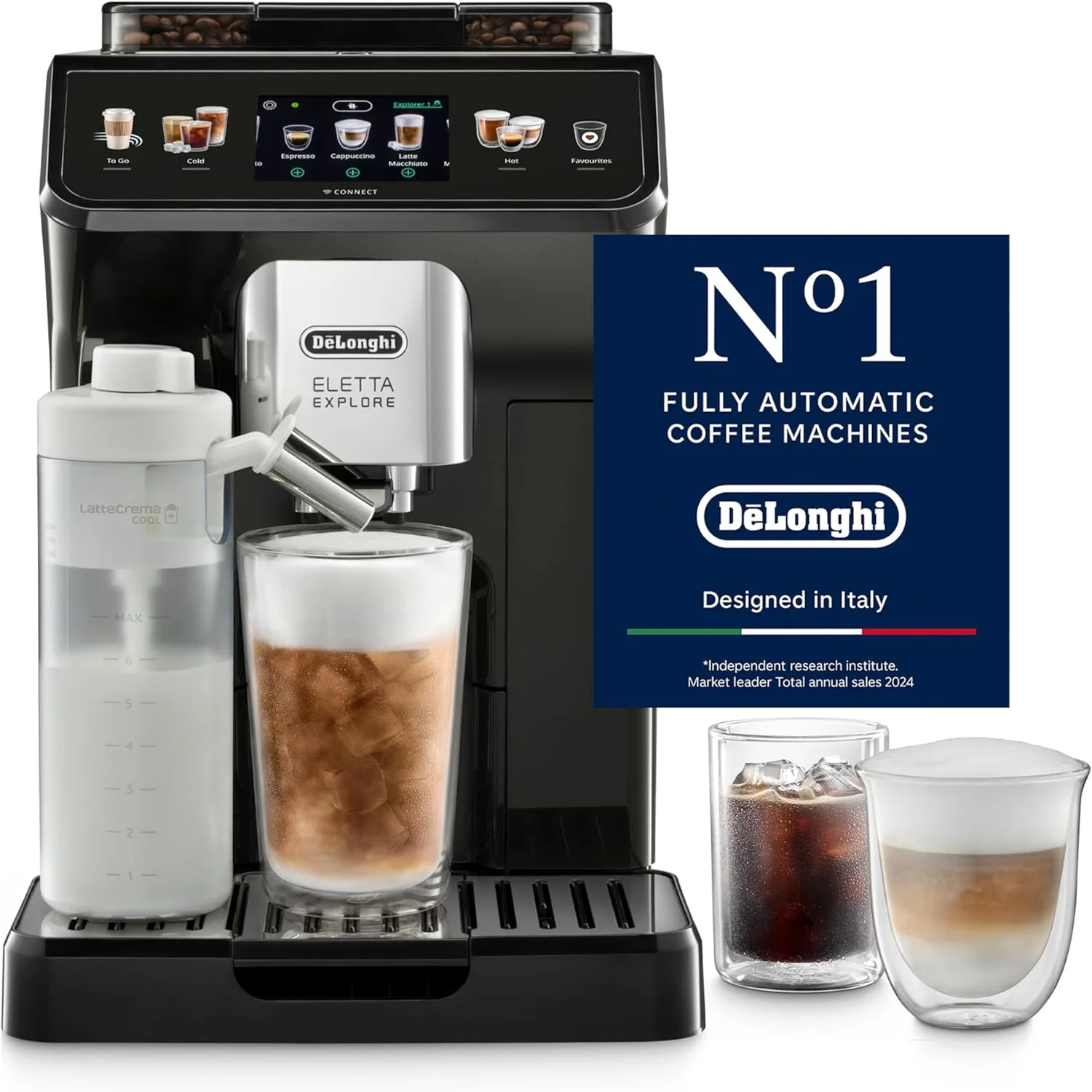 دستگاه قهوه ساز تمام اتوماتیک COLD BREW ELETTA EXPLORE دلونگی، با بیش از 50 دستور پخت از پیش تعیین شده تک لمسی برای اسپرسو، آمریکانو، کاپوچینو، لاته، ماکیاتو (ساخت ایتالیا) (اختصاصی آمازون)