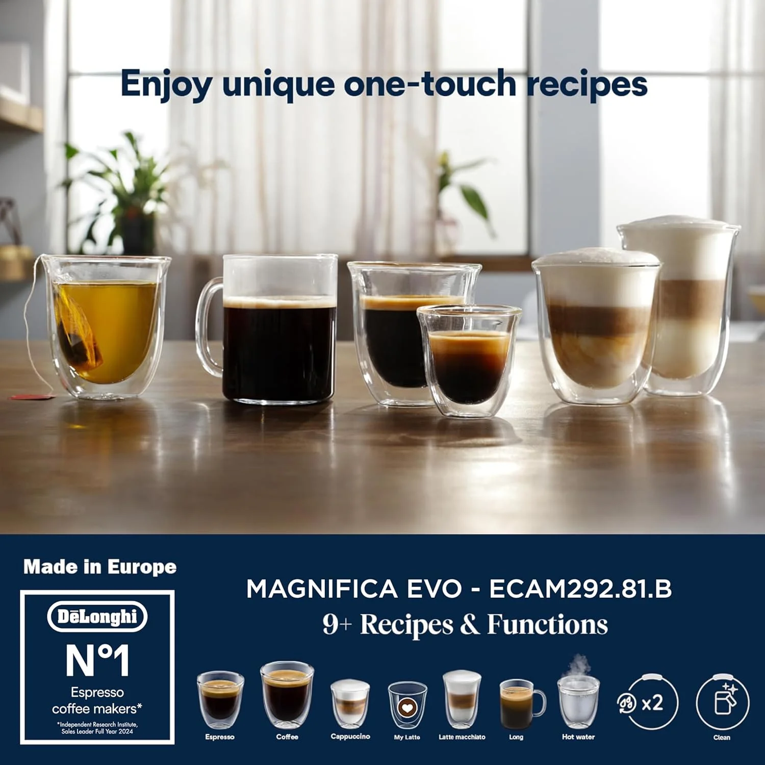 دستگاه قهوه ساز تمام اتوماتیک De'Longhi مدل MAGNIFICA EVO، دستگاه اسپرسوساز دانه به فنجان، دارای 9+ عملکرد برای اسپرسو، آمریکانو، کاپوچینو، لاته، ماکیاتو و سایر دستور العمل ها ECAM292.81.B (ساخت اروپا) دستگاه قهوه ساز تمام اتوماتیک De'Longhi مدل MAGNIFICA EVO، دستگاه اسپرسوساز دانه به فنجان، دارای 9+ عملکرد برای اسپرسو، آمریکانو، کاپوچینو، لاته، ماکیاتو و سایر دستور العمل ها ECAM292.81.B (ساخت اروپا)