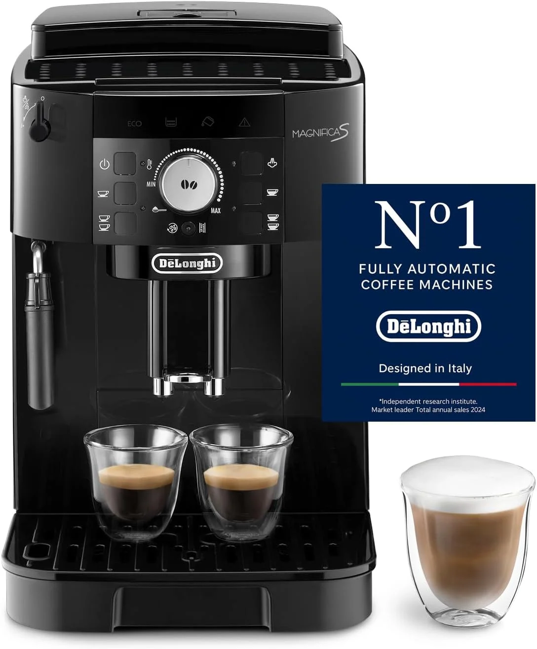 دستگاه قهوه ساز تمام اتوماتیک De'Longhi MAGNIFICA S، اسپرسو ساز دانه به فنجان، 5+ عملکرد برای آمریکانو، کاپوچینو، لاته، ماکیاتو و دستور العمل های بیشتر ECAM11.112.B (ساخت اروپا) (اختصاصی آمازون)