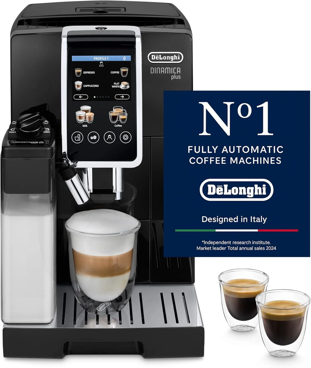 دستگاه قهوه ساز تمام اتوماتیک De'Longhi DINAMICA PLUS، اسپرسو ساز دانه به فنجان، 18+ دستور پخت از پیش تعیین شده با یک لمس برای آمریکانو، کاپوچینو، لاته، ماکیاتو و موارد دیگر (ساخت اروپا) (اختصاصی آمازون)