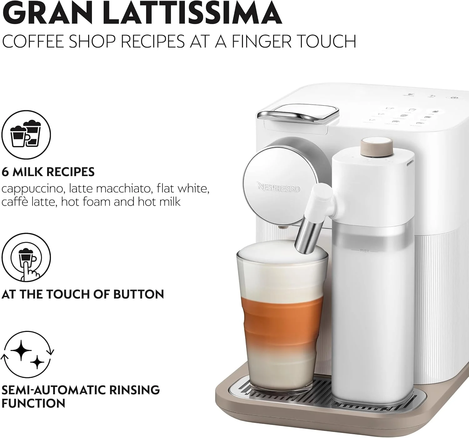 دستگاه قهوه ساز کپسولی تک نفره De'Longhi Nespresso Gran Lattissima EN650.W، شیر کف کرده اتوماتیک، کاپوچینو و لاته، 1.3 لیتر، سفید دستگاه قهوه ساز کپسولی تک نفره De'Longhi Nespresso Gran Lattissima EN650.W، شیر کف کرده اتوماتیک، کاپوچینو و لاته، 1.3 لیتر، سفید