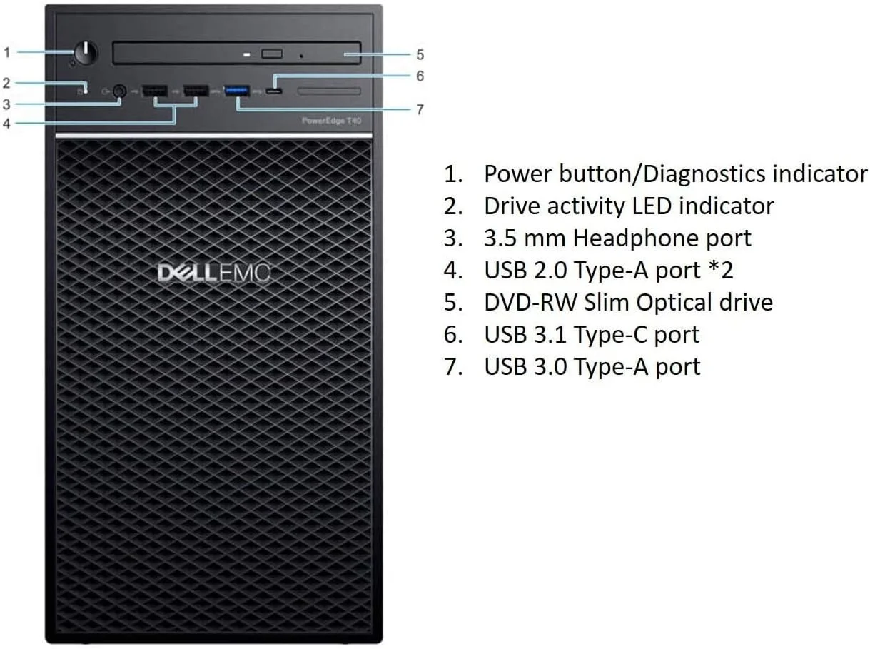 سرور Dell PowerEdge T40، بی تی ایکس اینتل زئون (E-2224G 3.5GHz، 8 گیگابایت 2666MT/s DDR4، 1 ترابایت 7.2K RPM SATA)
