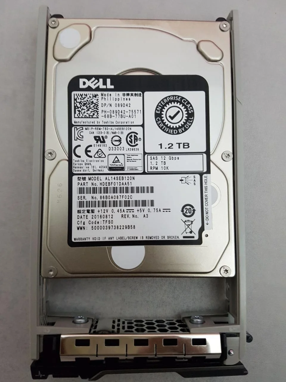 هارد دیسک داخلی دل مدل 089D42 با ظرفیت 1.2 ترابایت، سرعت 10K، رابط SAS-12GB/s و فرم فاکتور 2.5 اینچ مناسب سرورهای PowerEdge سری 13G