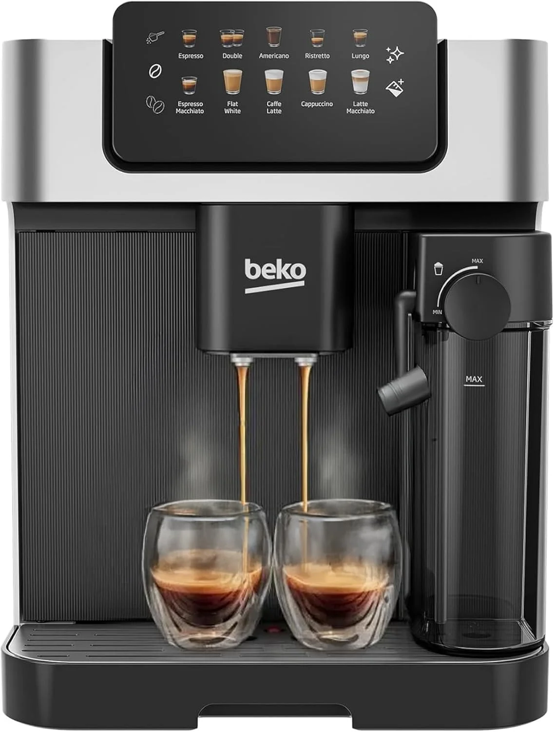 دستگاه اسپرسوساز اتوماتیک دانه به فنجان بکو مدل CEG 7304X با فشار 19 بار، توان 1350 وات، صفحه نمایش LCD لمسی، ظرفیت آب 2 لیتر، ظرفیت مخزن شیر 600 میلی لیتر - استیل ضد زنگ
