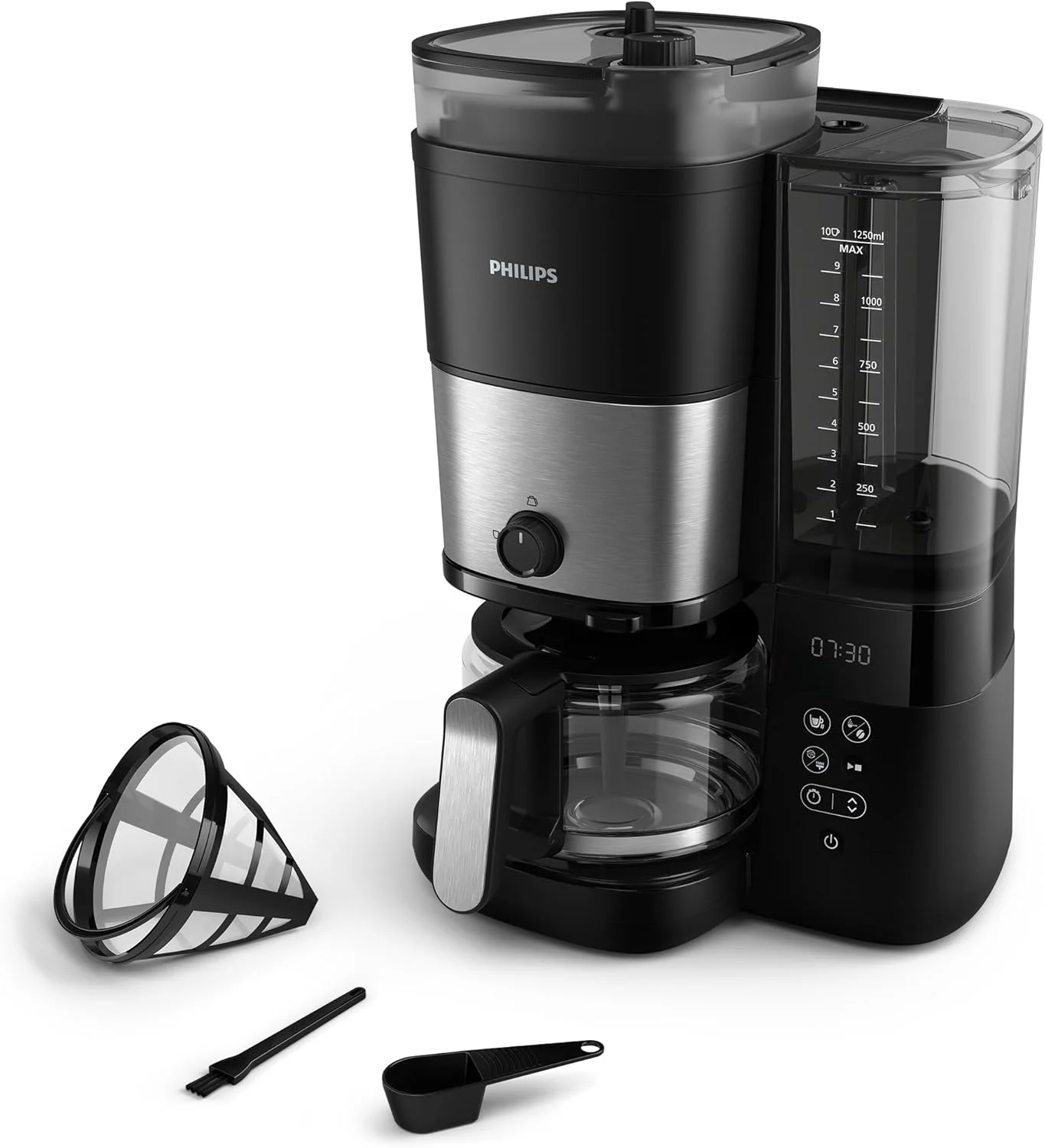 Philips All-in-1 Brew Drip Coffee Maker With Built-in grinder - 10 cups, Permanent filter, Duo-bean Container, LED Display - HD7900/50