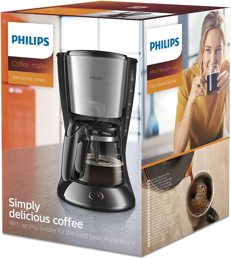 قهوه ساز فیلیپس مدل HD7462/20 از مجموعه Daily Collection، با ظرفیت 1.2 لیتر، 15 فنجان، رنگ مشکی و استیل - دستگاه قهوه ساز