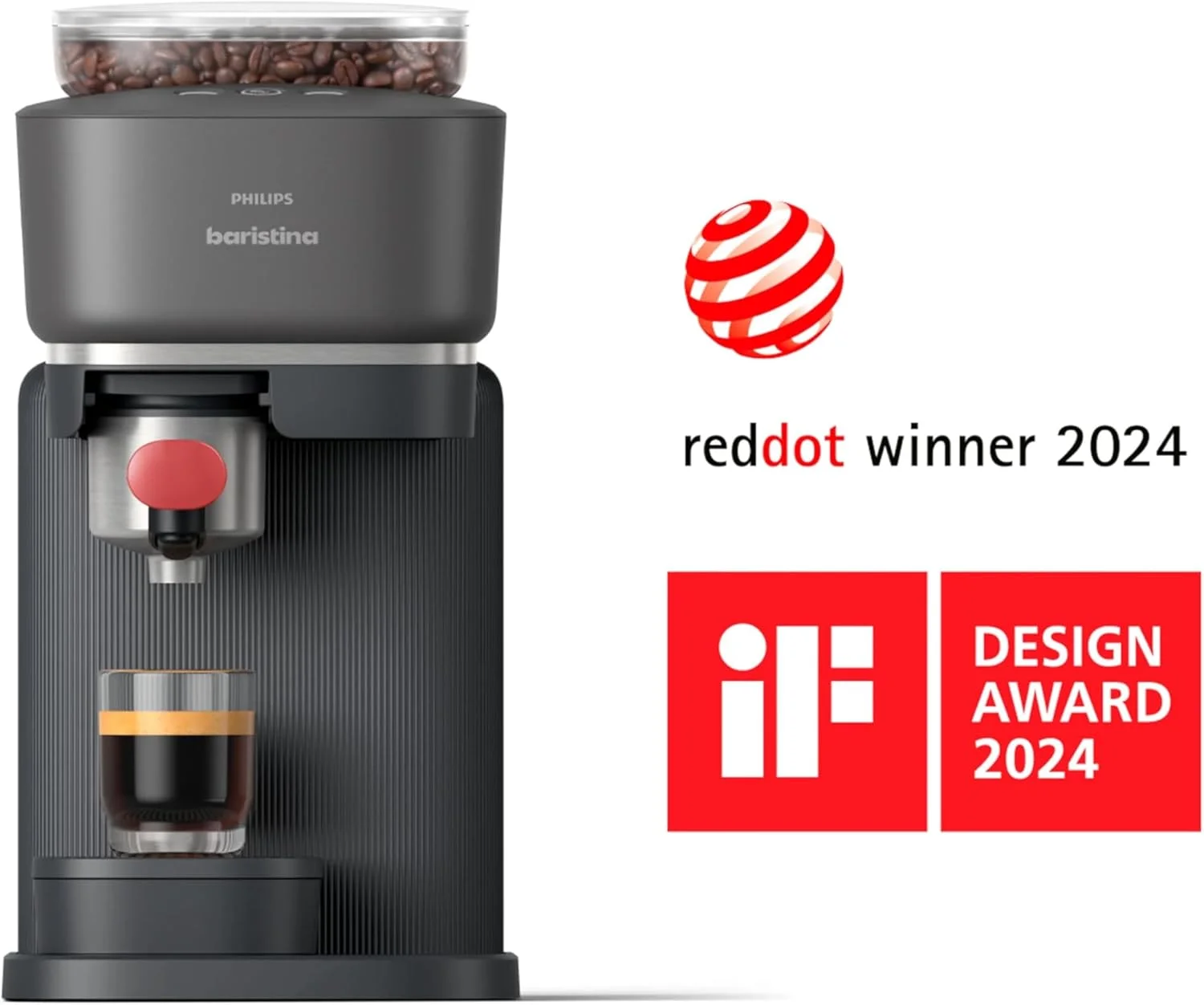 Philips Baristina Espresso Machine, Grind, Tamp & Brew Coffee Beans in One Swipe, Compact, 16 Bar Pump Pressure, Automatic Grinder, Black with Berry Red Portafilter (BAR301/60) Philips Baristina Espresso Machine, Grind, Tamp & Brew Coffee Beans in One Swipe, Compact, 16 Bar Pump Pressure, Automatic Grinder, Black with Berry Red Portafilter (BAR301/60)