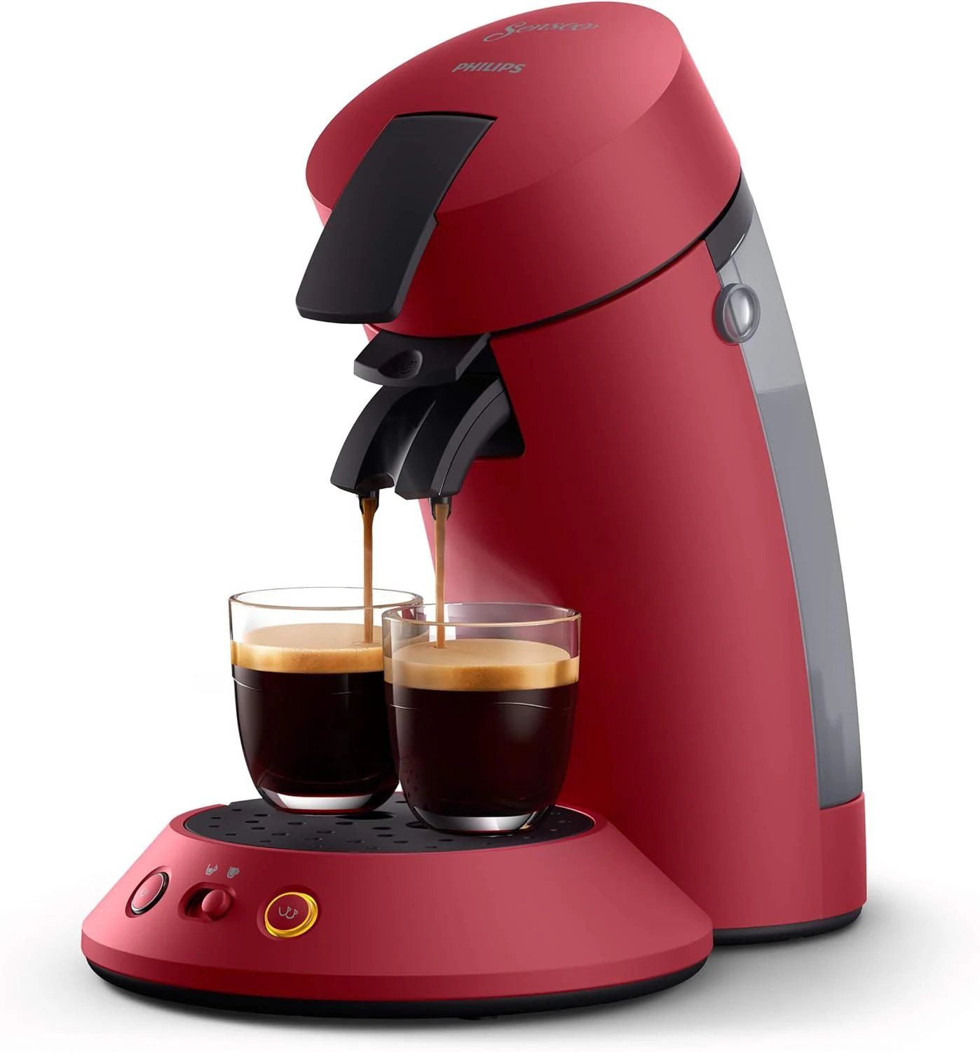 Philips Senseo Original Plus Coffee Pod Machine with Coffee Strength Selection, Coffee Boost Technology, Recycled Plastic, Colour: Dark Red (CSA210/90)