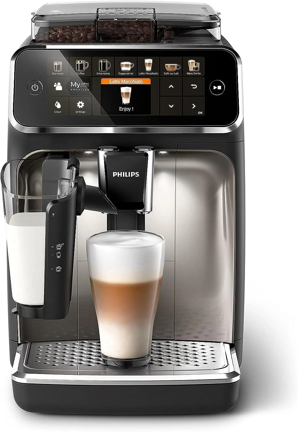 Philips Fully Automatic Espresso Machine Series 5400-12 Beverages, LatteGo Milk Solution, 4 User Profiles, TFT Display, Chrome - EP5447/23