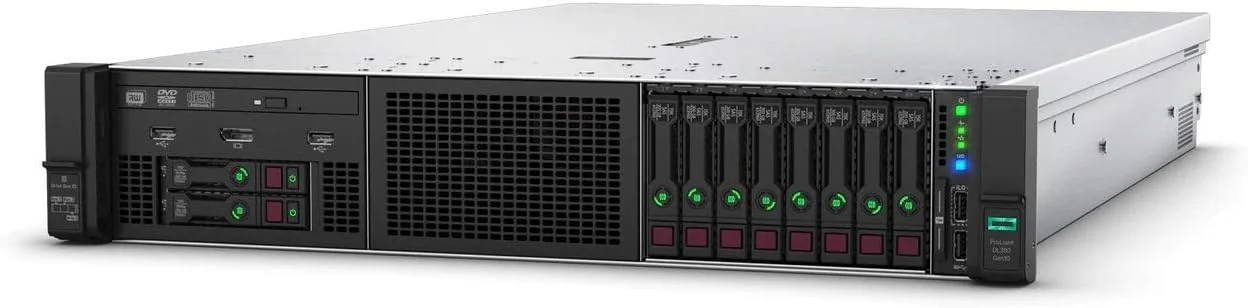 سرور HPE ProLiant DL380 Gen10 Xeon-S 4210 10-Core با 64 گیگابایت رم DDR4، هشت جایگاه SFF، کنترلر P408i-a و دو منبع تغذیه 800 واتی با 3 سال گارانتی