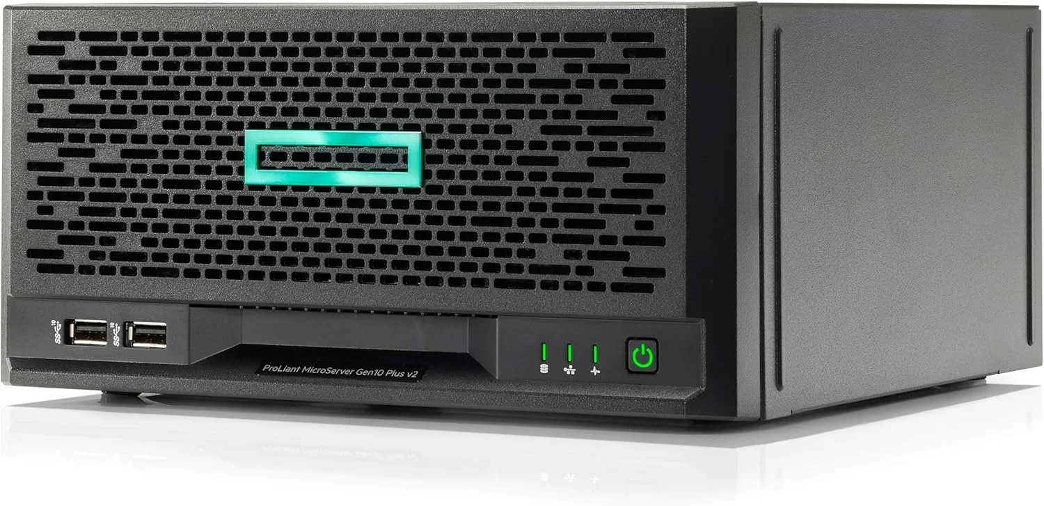 سرور ایستاده اچ پی ای ProLiant MicroServer Gen10 Plus v2 با پردازنده Intel Xeon E2314، تک پردازنده 4 هسته ای، 16 گیگابایت رم، VROC، چهار محفظه درایو LFF بدون اتصال گرم، منبع تغذیه خارجی 180 واتی (HPE Smart Choice P69101-005)