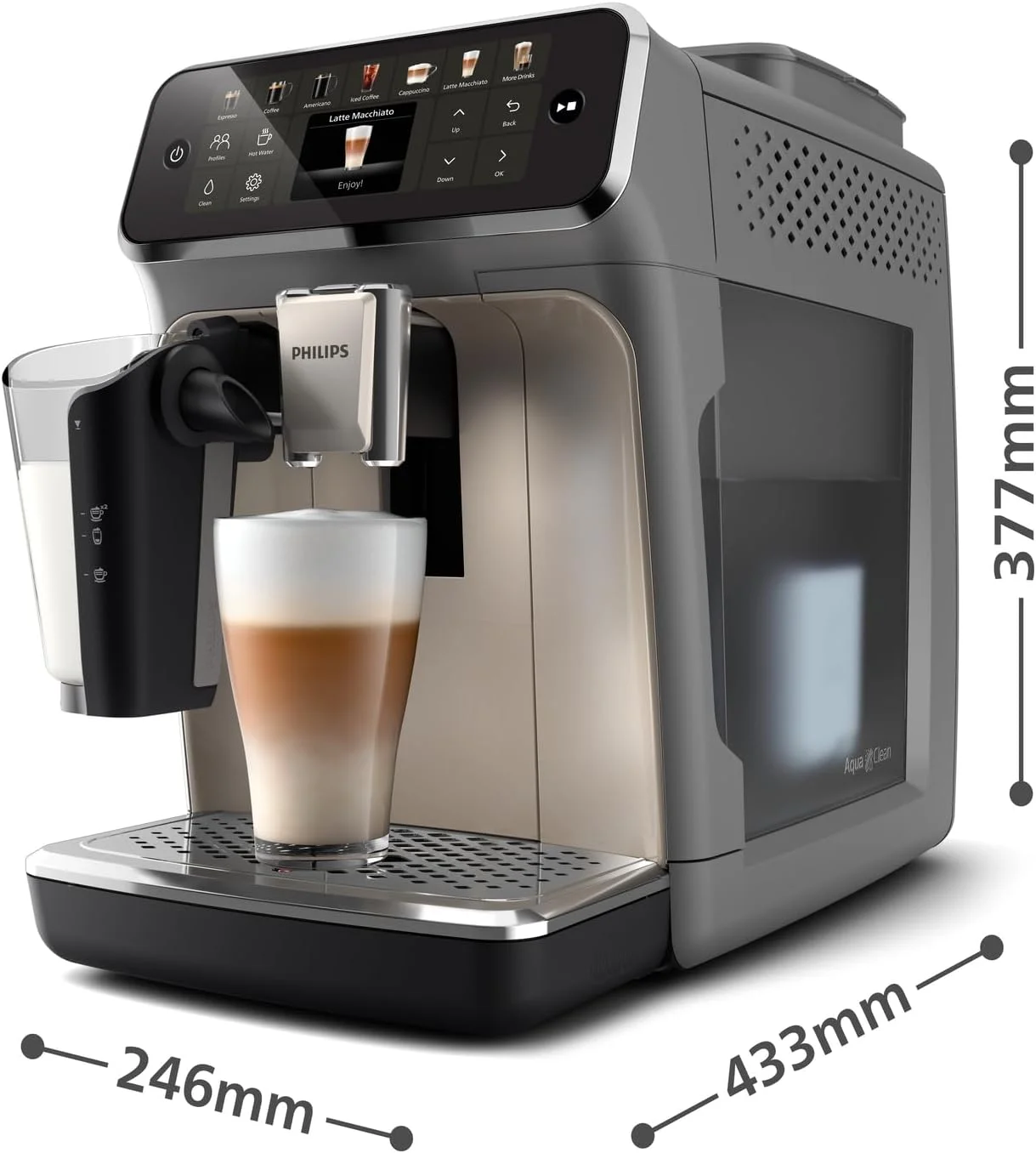دستگاه اسپرسوساز تمام اتوماتیک فیلیپس EP4446/70 LatteGo، سری 4400، فناوری SilentBrew، شروع سریع، قهوه معطر از دانه های تازه آسیاب شده، 12 نوشیدنی گرم و سرد، کروم مشکی