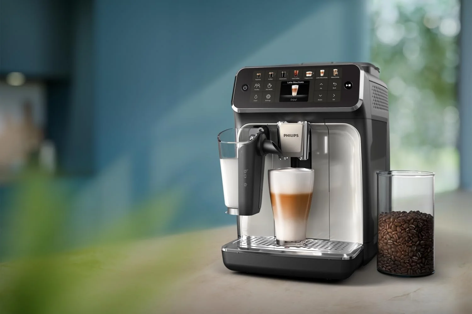 دستگاه اسپرسوساز تمام اتوماتیک فیلیپس EP4446/70 LatteGo، سری 4400، فناوری SilentBrew، شروع سریع، قهوه معطر از دانه های تازه آسیاب شده، 12 نوشیدنی گرم و سرد، کروم مشکی