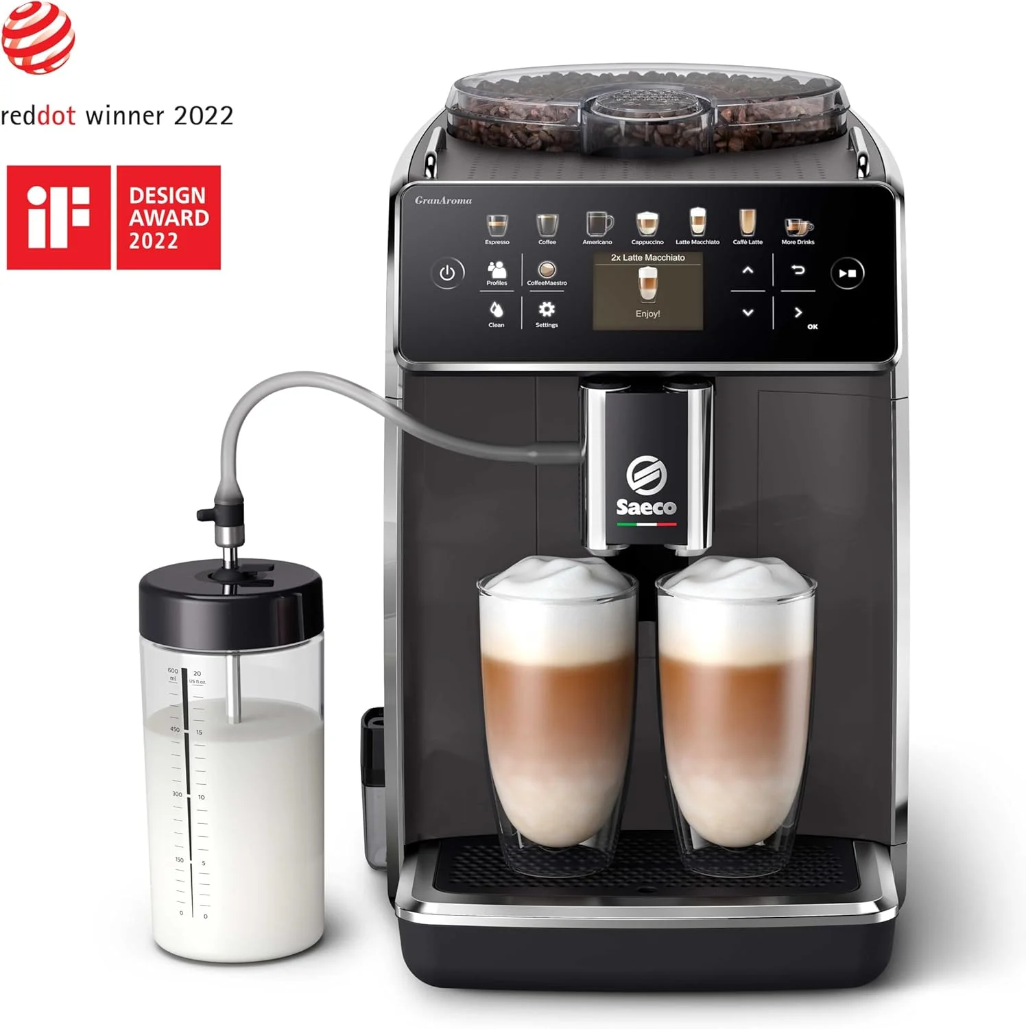 دستگاه قهوه ساز تمام اتوماتیک Saeco GranAroma SM6580/10 (14 نوع قهوه تخصصی، 4 پروفایل کاربری، صفحه نمایش رنگی TFT) خاکستری