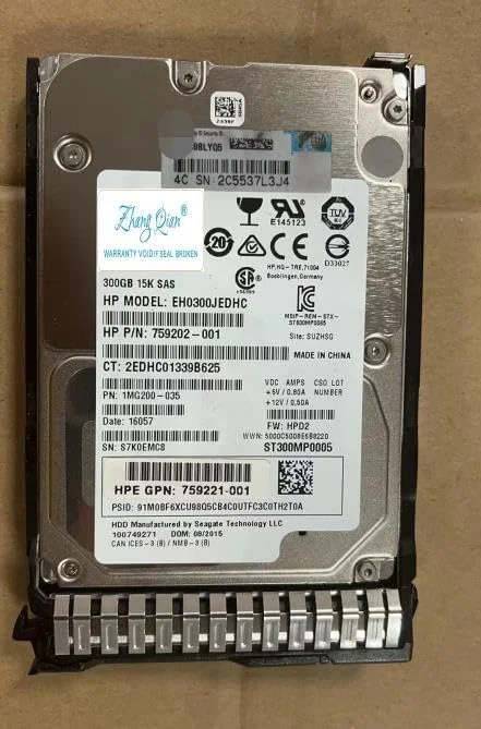 هارد سرور HP مدل DL388 DL380e DL580 Gen9 G10 با ظرفیت 300 گیگابایت، سرعت 15K، رابط SAS 12G و سایز 2.5 اینچ، پارت نامبرهای 759546-001 و 759208-B21