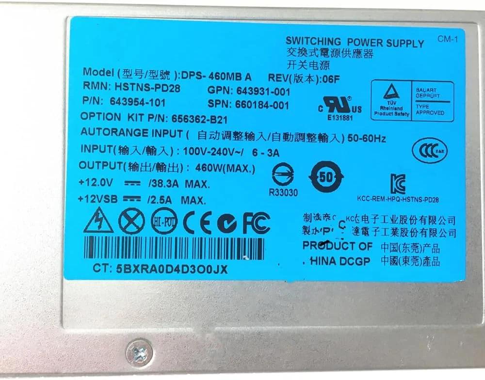 منبع تغذیه سرور برای HP DL360P 380P Gen8 مدل: DPS-460MB A HSTNS-PL28 12V 38A 460W کارکرد خوب و داغ - تصویر 3