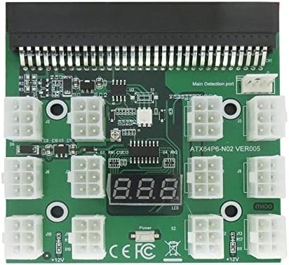 برد تبدیل PCI-E 12V 64Pin به 12x 6Pin برای منبع تغذیه سرور XT-XINTE، مناسب برای ماینینگ GPU با PSU های HP 1200W 750W (فقط برد تبدیل)