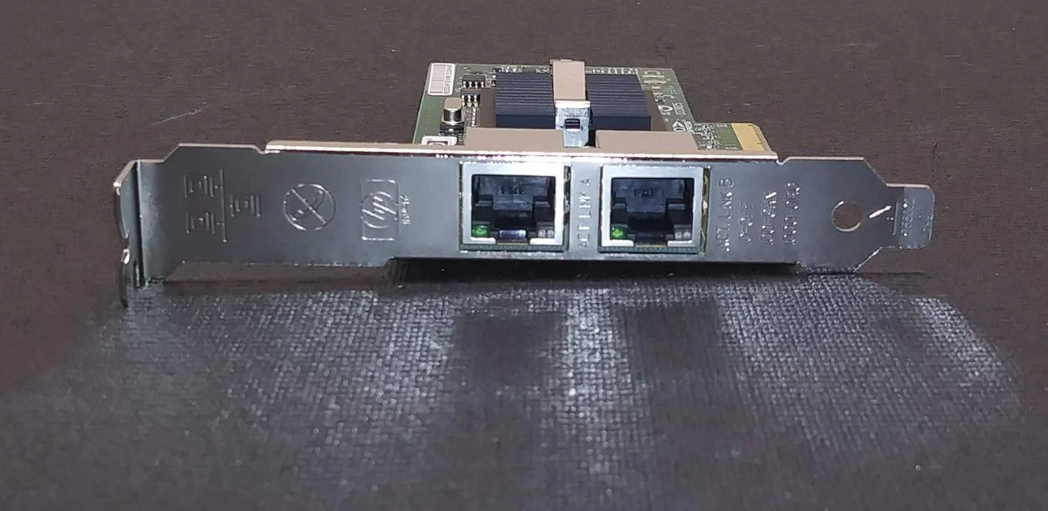 کارت شبکه دو پورت گیگابیتی اترنت HP 412651-001 NC360T - دارای دو پورت RJ45 10/100/1000Mb خارجی - نیازمند یک اسلات PCIe x4 با ارتفاع کم (یا ارتفاع کامل)