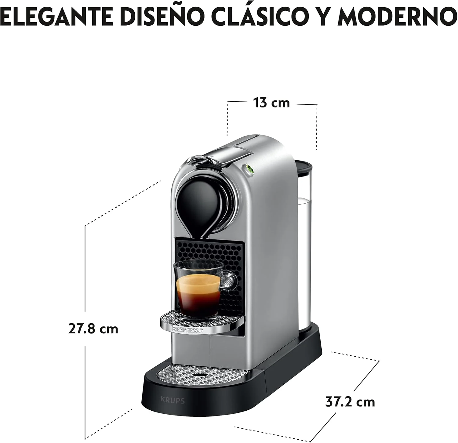 دستگاه قهوه ساز نسپرسو کروپس CitiZ، دستگاه اسپرسوساز ایستاده، خاموش شدن خودکار، مخزن آب 1 لیتری، 1260 وات، نقره ای، XN741B