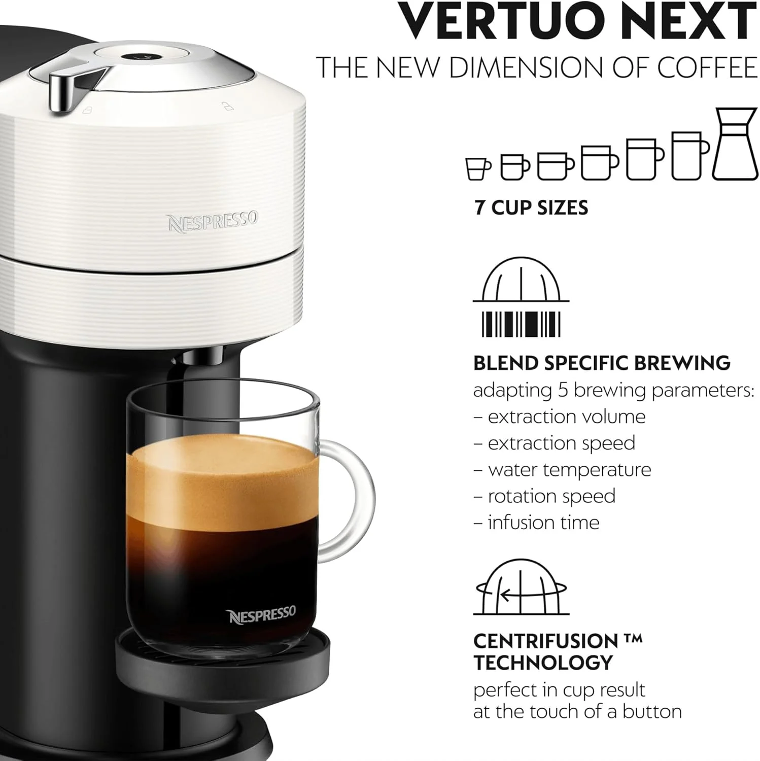 دستگاه قهوه ساز نسپرسو Vertuo Next 11710 به همراه فوم ساز شیر توسط Magimix، سفید - نسخه بین المللی - بدون گارانتی نسپرسو دستگاه قهوه ساز نسپرسو Vertuo Next 11710 به همراه فوم ساز شیر توسط Magimix، سفید - نسخه بین المللی - بدون گارانتی نسپرسو