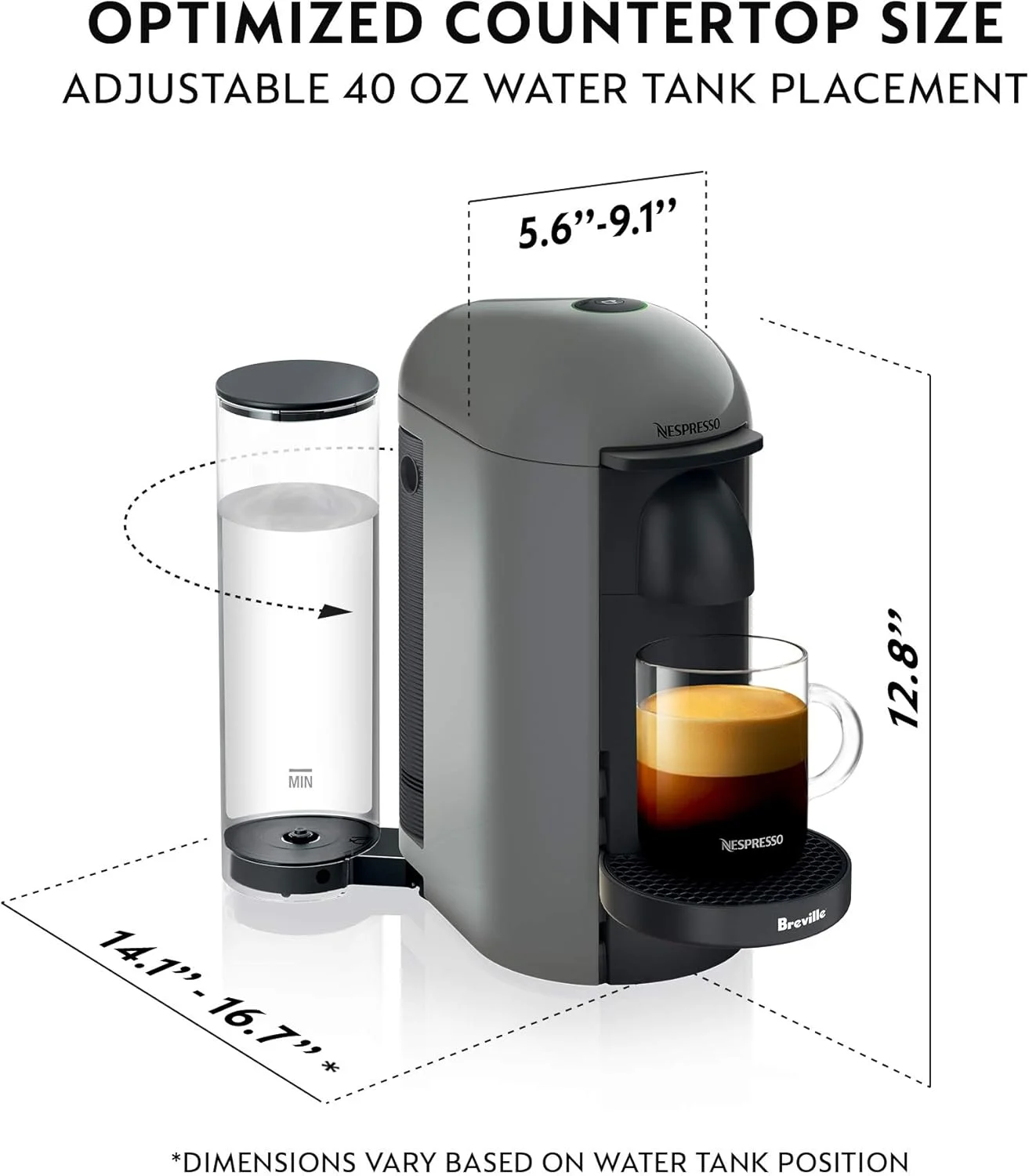 دستگاه قهوه و اسپرسو ساز نسپرسو مدل BNV420GRY1BUC1 Vertuo Plus Deluxe از Breville، خاکستری، پلاستیکی، طوسی