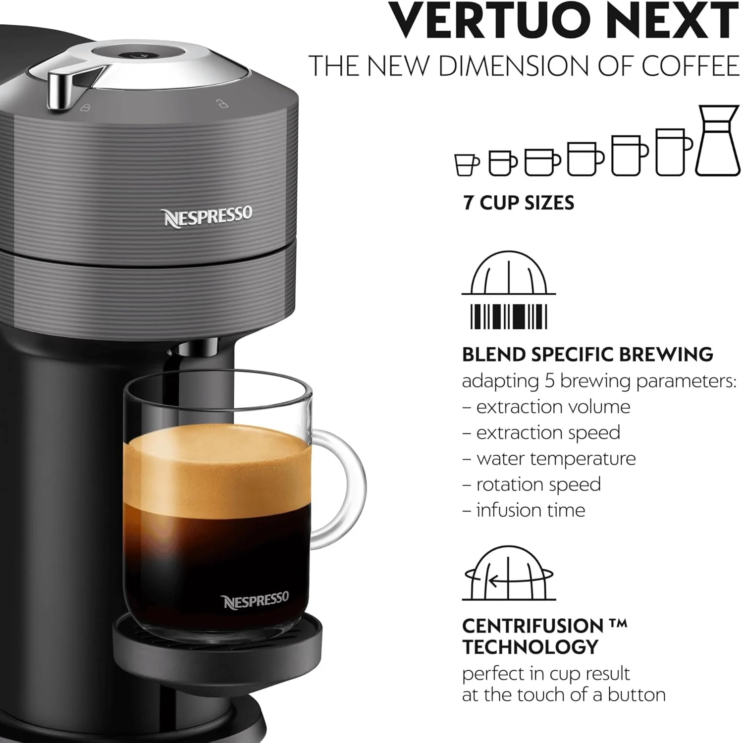 دستگاه نسپرسو Vertuo Next به همراه Aeroccino، توسط Magimix - خاکستری تیره، 11711 - 3 ماه قهوه و یک Aeroccino