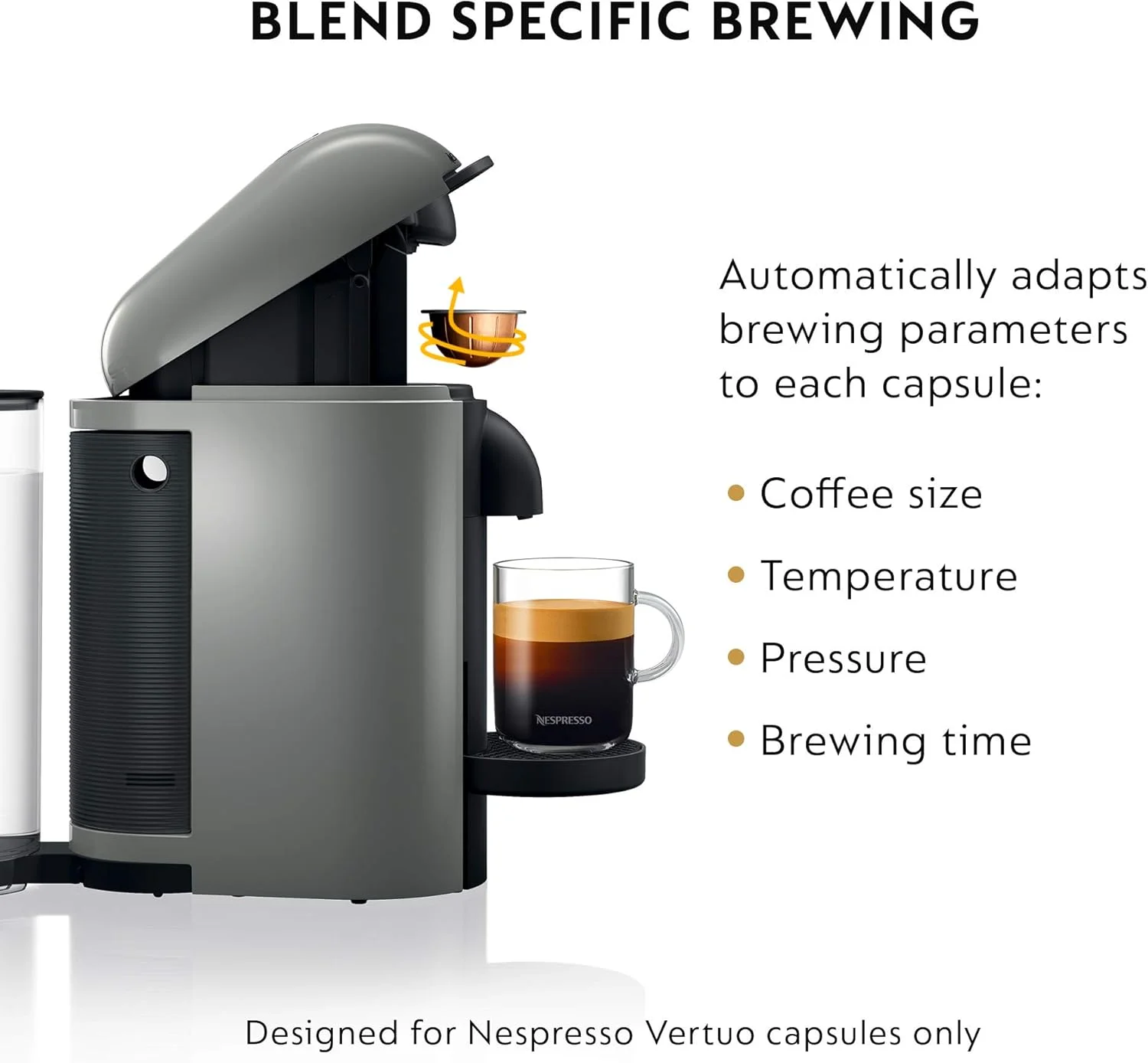 دستگاه قهوه و اسپرسو ساز نسپرسو مدل BNV420GRY1BUC1 Vertuo Plus Deluxe از Breville، خاکستری، پلاستیکی، طوسی