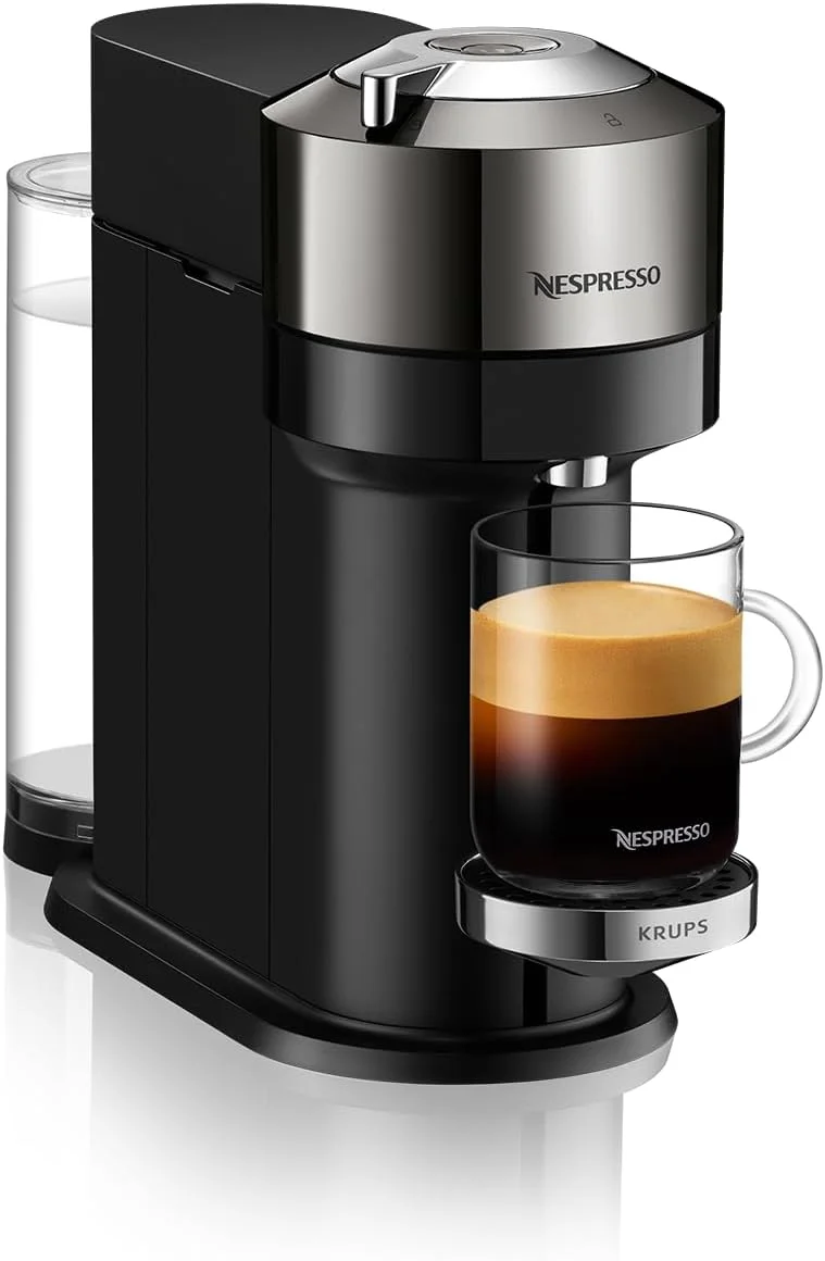 دستگاه قهوه و اسپرسو ساز نسپرسو Vertuo Next Deluxe جدید از De'Longhi، کروم خالص، تک سرو قهوه و اسپرسو ساز، یک لمس برای دم کردن
