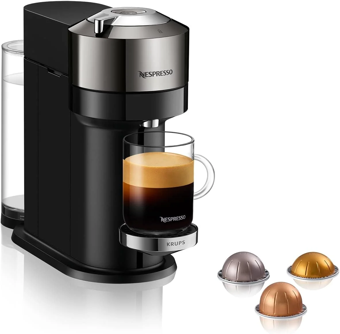 دستگاه قهوه و اسپرسو ساز نسپرسو Vertuo Next Deluxe جدید از De'Longhi، کروم خالص، تک سرو قهوه و اسپرسو ساز، یک لمس برای دم کردن دستگاه قهوه و اسپرسو ساز نسپرسو Vertuo Next Deluxe جدید از De'Longhi، کروم خالص، تک سرو قهوه و اسپرسو ساز، یک لمس برای دم کردن