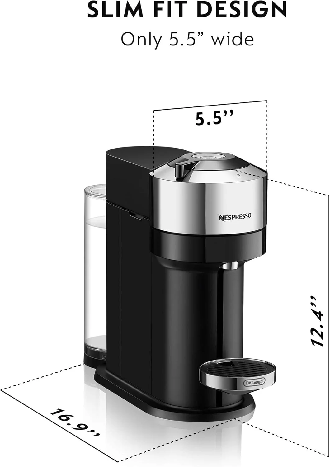 دستگاه قهوه و اسپرسو ساز نسپرسو Vertuo Next Deluxe جدید از De'Longhi، کروم خالص، تک سرو قهوه و اسپرسو ساز، یک لمس برای دم کردن دستگاه قهوه و اسپرسو ساز نسپرسو Vertuo Next Deluxe جدید از De'Longhi، کروم خالص، تک سرو قهوه و اسپرسو ساز، یک لمس برای دم کردن