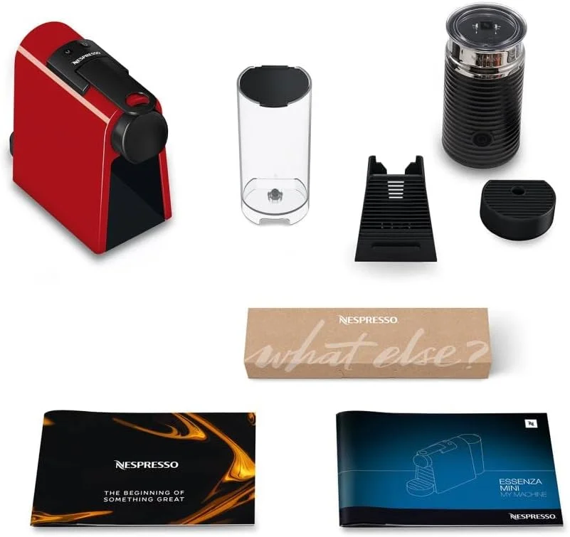 دستگاه قهوه ساز نسپرسو مدل D35 Essenza Mini قرمز + بسته Aeroccino 3، قرمز
