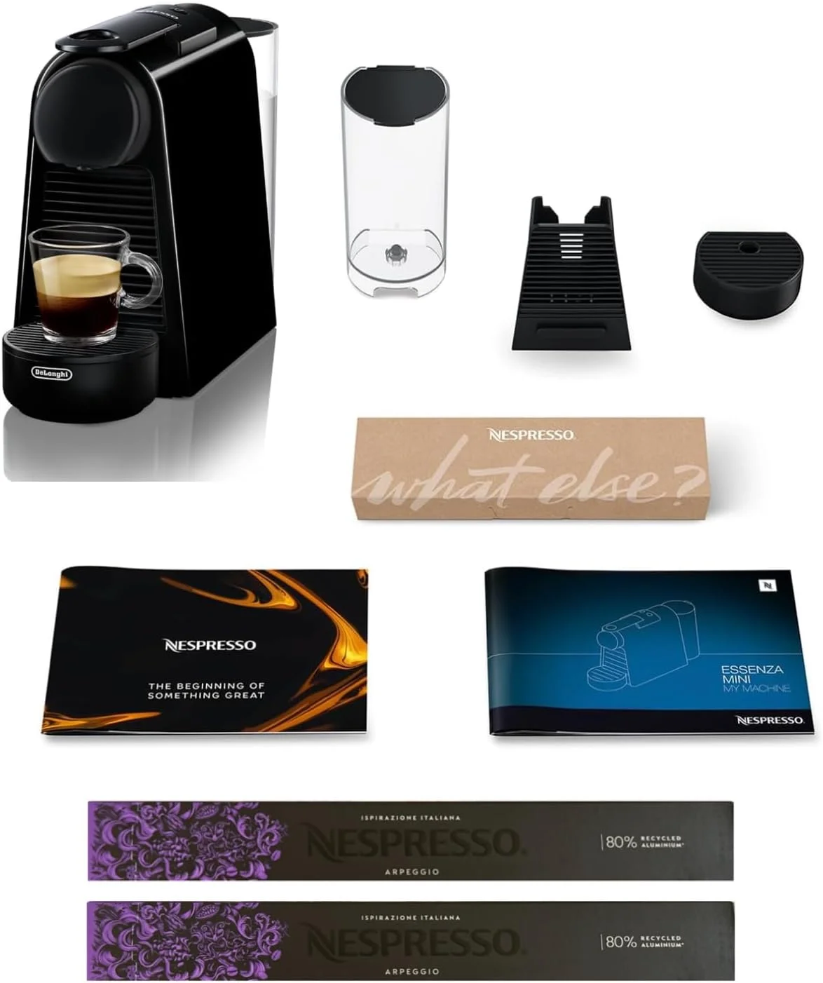 دستگاه قهوه ساز نسپرسو Essenza Mini EN85.B، ساخت De'Longhi، سیستم کپسول اورجینال، مخزن آب 0.6 لیتری، مشکی به همراه 20 کپسول اورجینال Firenze Arpeggio دستگاه قهوه ساز نسپرسو Essenza Mini EN85.B، ساخت De'Longhi، سیستم کپسول اورجینال، مخزن آب 0.6 لیتری، مشکی به همراه 20 کپسول اورجینال Firenze Arpeggio