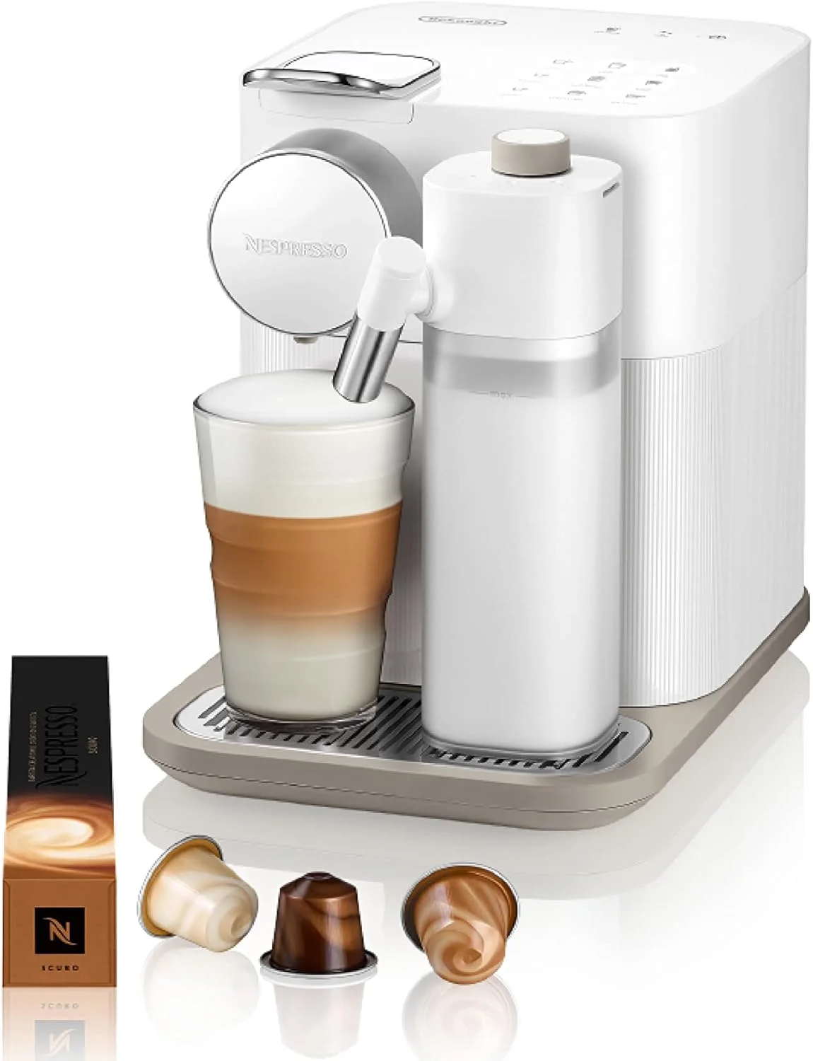 دستگاه قهوه و اسپرسو نسپرسو Gran Lattissima EN640 با Aeroccino، 9 دستور العمل مختلف، گرمایش سریع، خاموش شدن خودکار، دکمه های لمسی پر، سفید ابریشمی (220 ولت) توسط DeLonghi